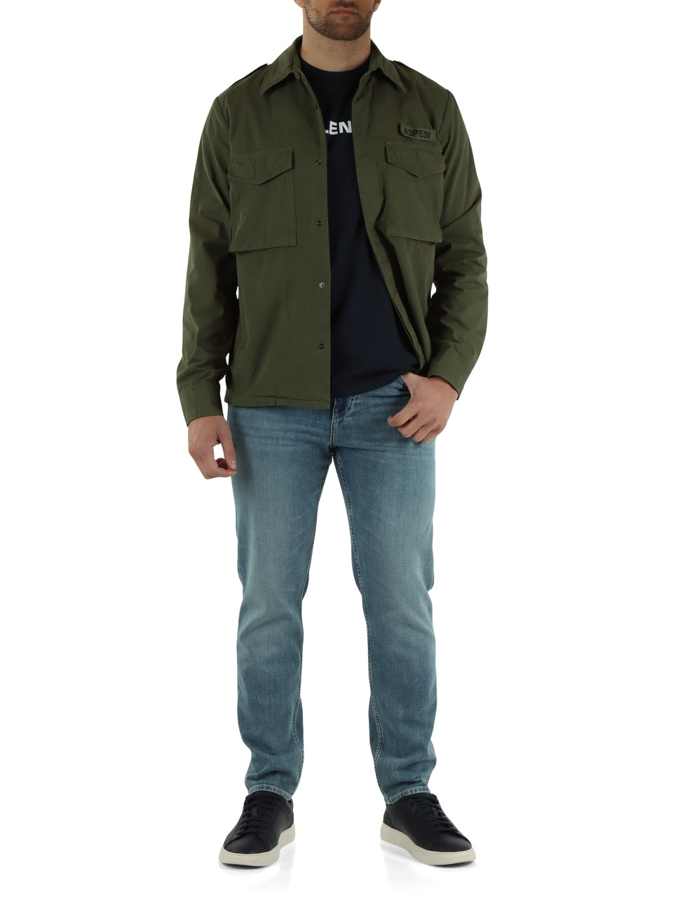 VERDE MILITARE | Camicia militare in cotone con patch logo rimovibile