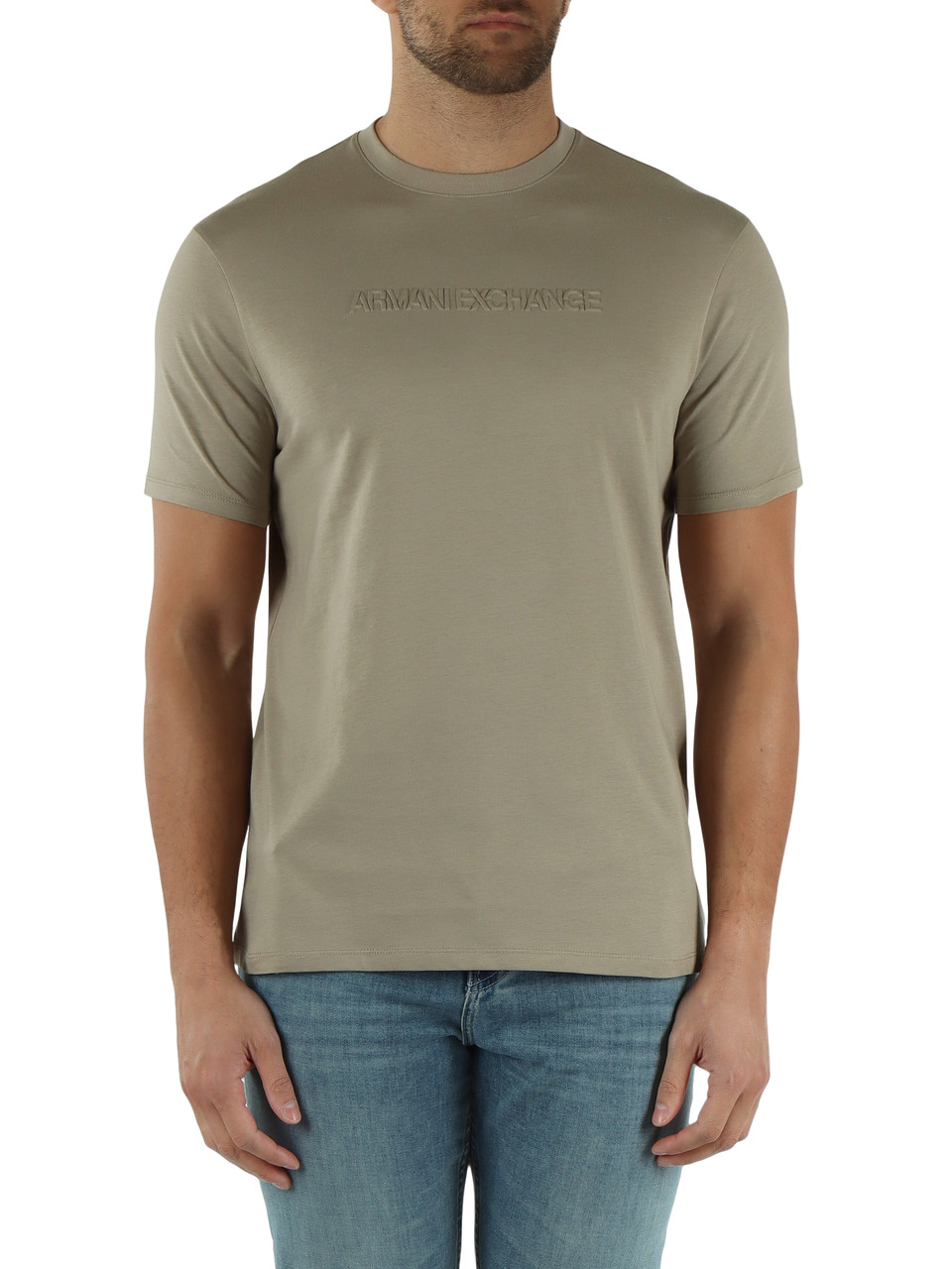 BEIGE | T-shirt slim fit in cotone con scritta logo a rilievo