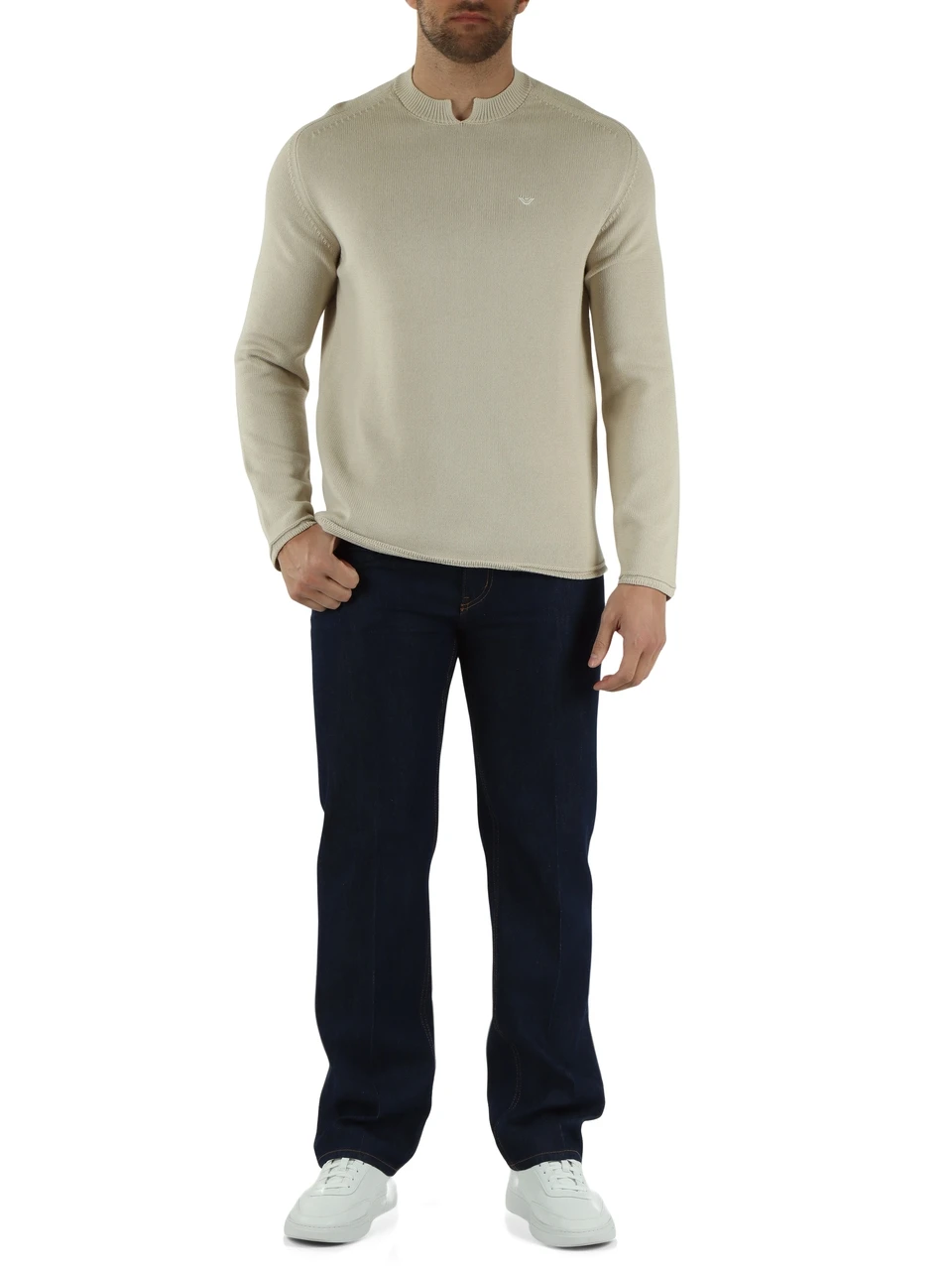 BEIGE | Maglia in cotone con ricamo logo frontale