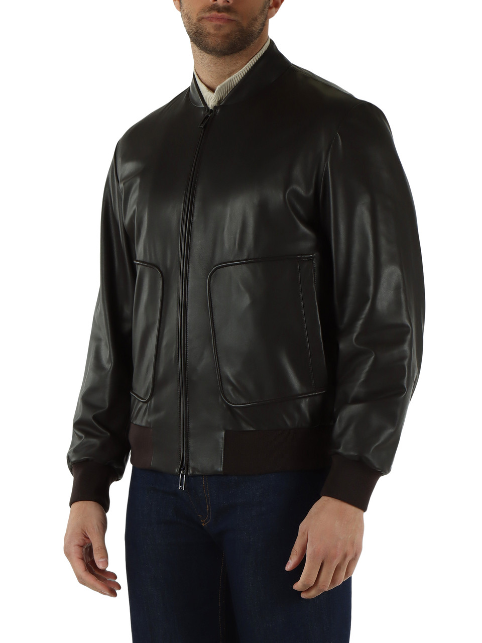 MARRONE | Giacca in pelle modello bomber