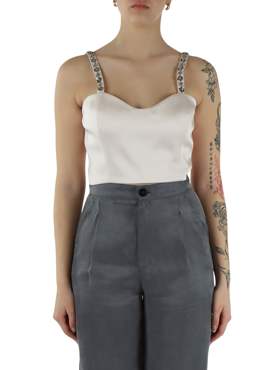 ROSA | Top in satin di misto viscosa con pietre decorative