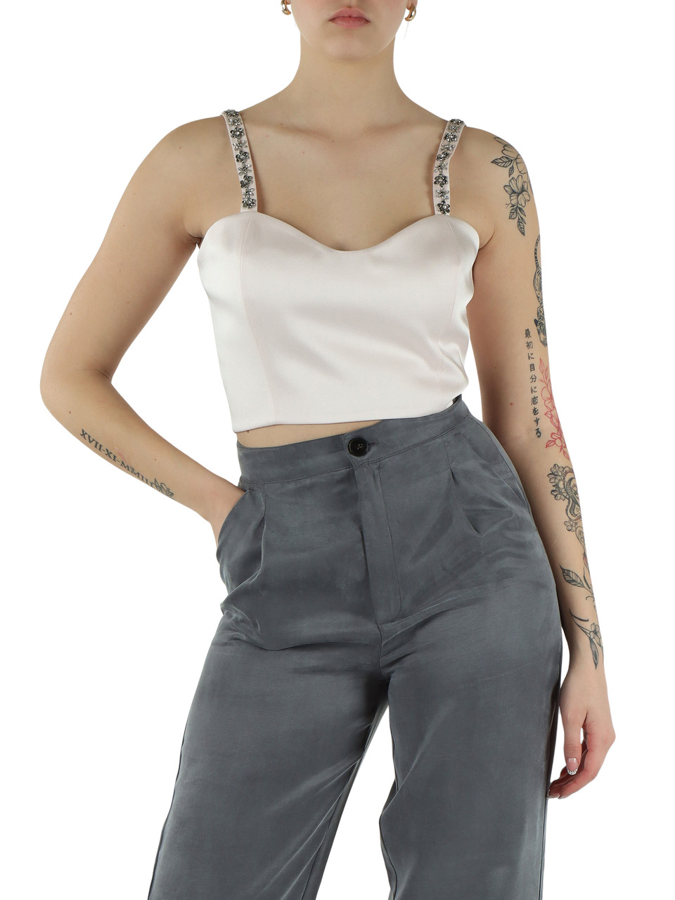 ROSA | Top in satin di misto viscosa con pietre decorative