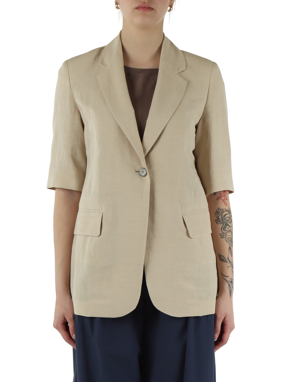 BEIGE | Giacca manica corta in lino e viscosa VINCITA