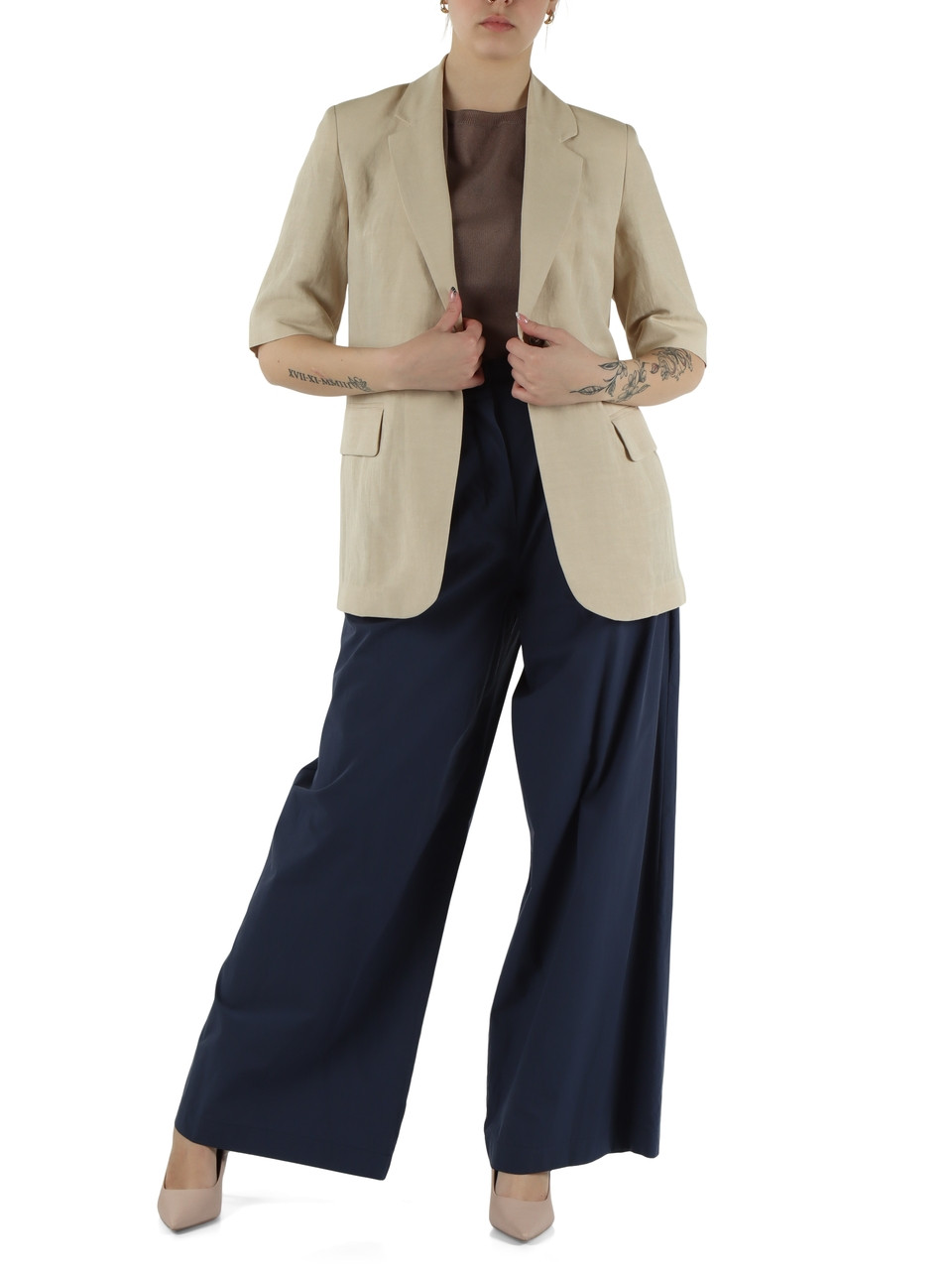 BEIGE | Giacca manica corta in lino e viscosa VINCITA