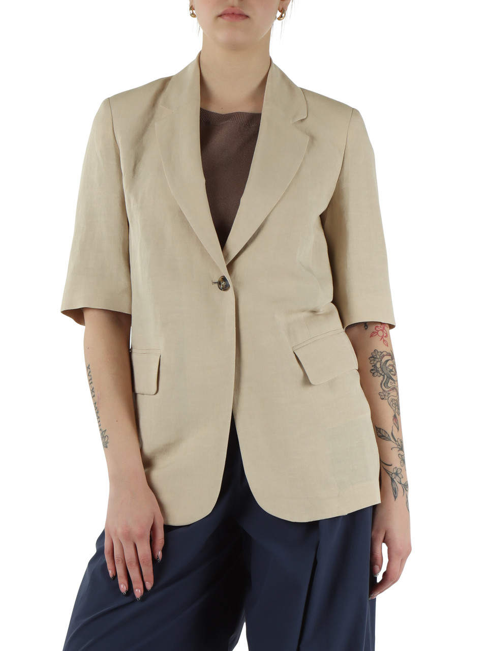 BEIGE | Giacca manica corta in lino e viscosa VINCITA