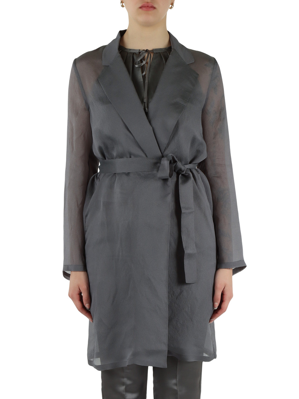 GRIGIO | Spolverino con cintura CALCINA in organza lavata