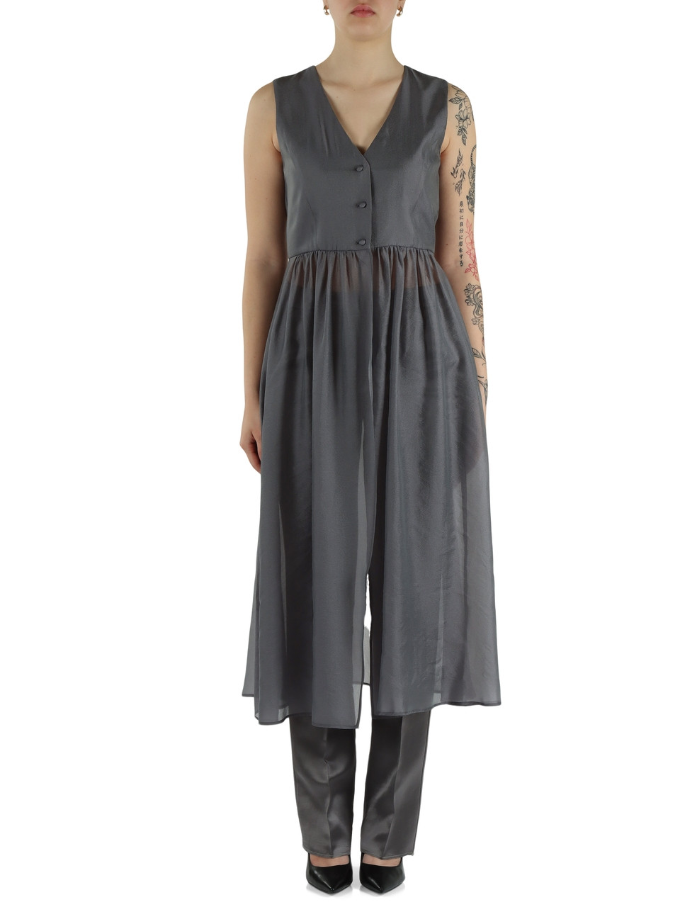 GRIGIO | Gilet lungo in organza lavata CALCA