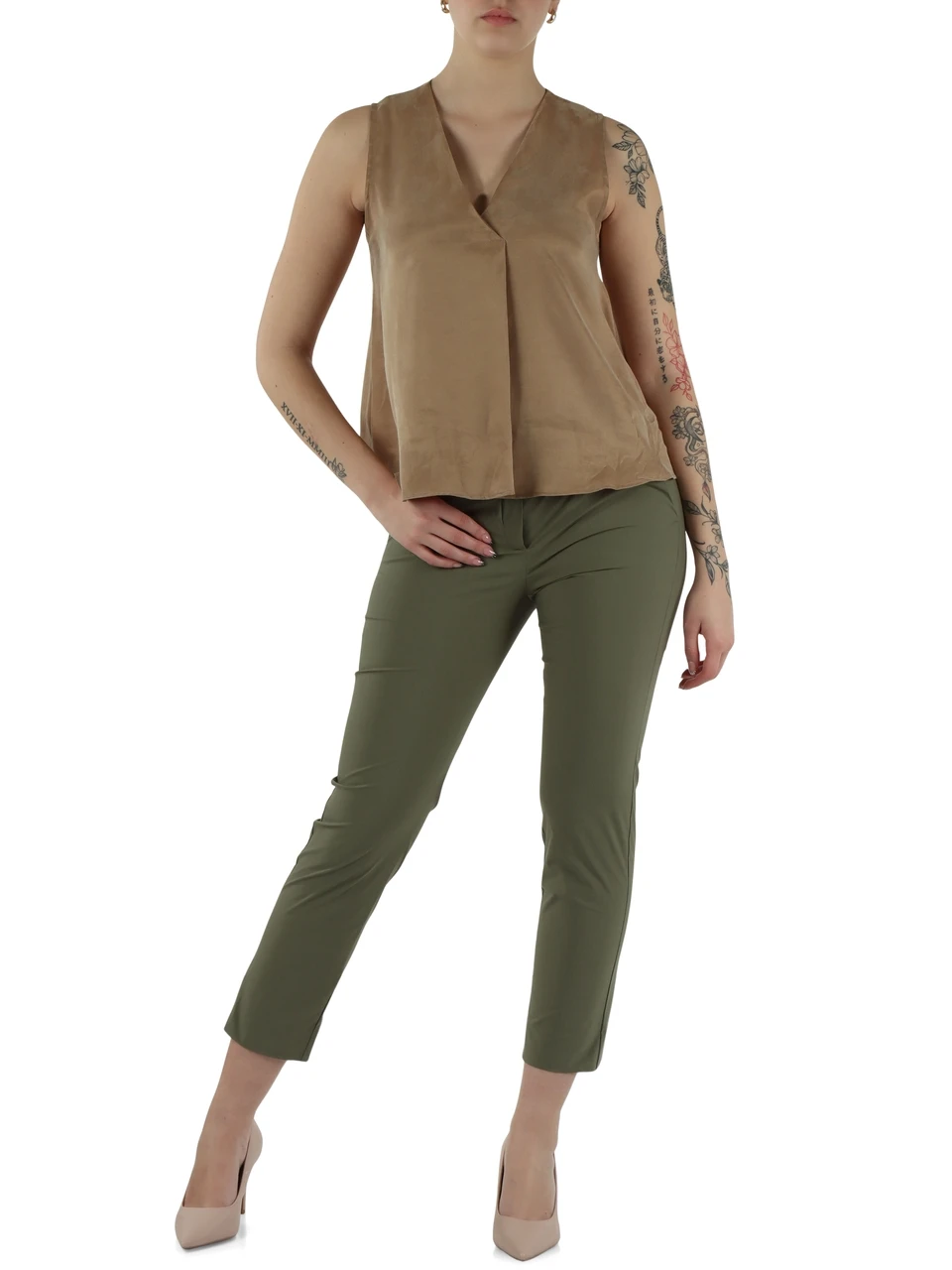 VERDE MILITARE | Pantalone in popeline di misto cotone
