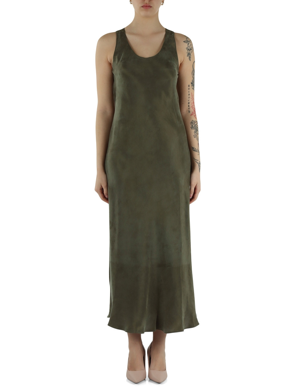 GRÜN | Langes Kleid DONARE aus gewaschenem Lyocell