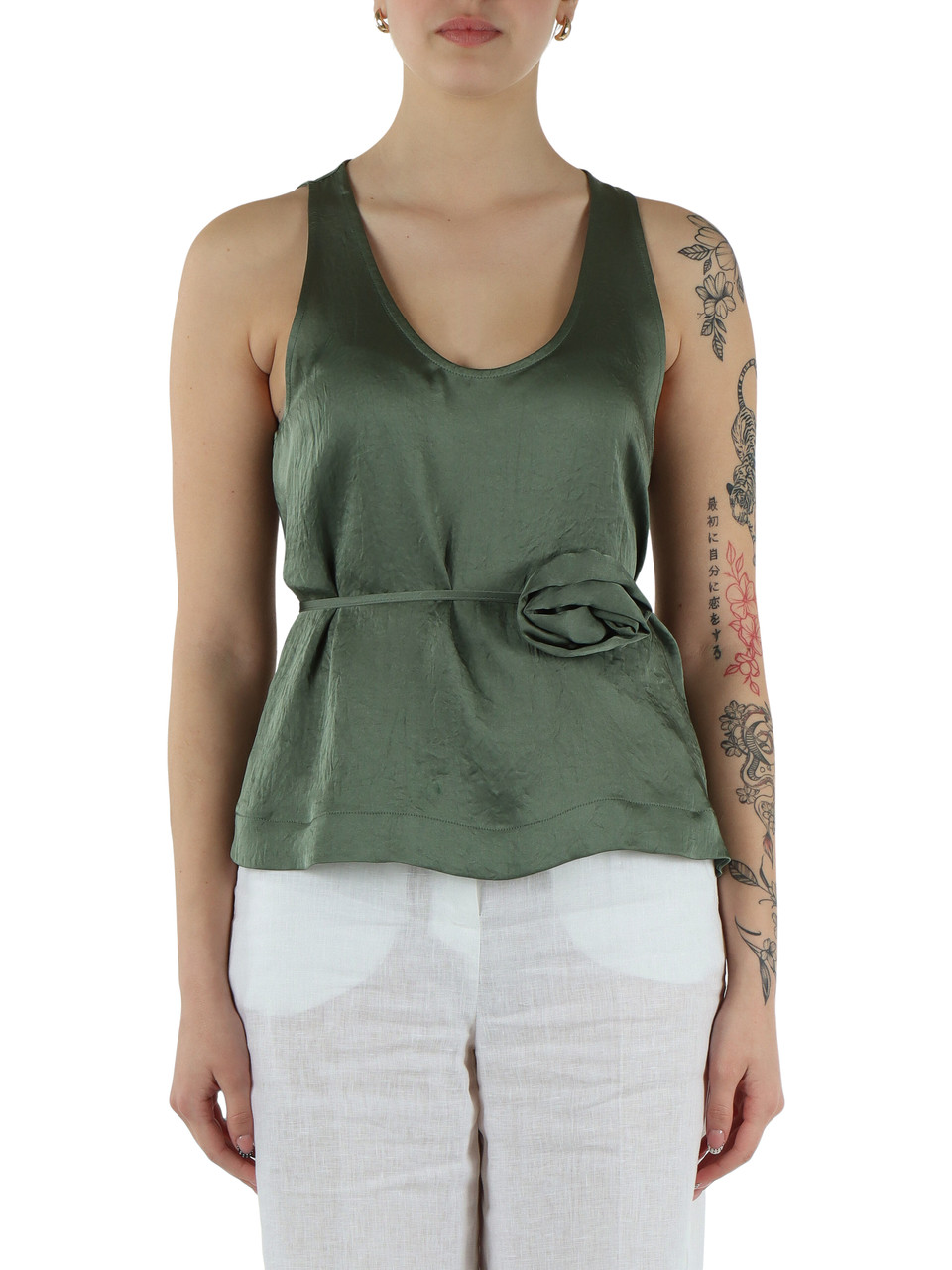 GRÜN | MONOCHROME: Top mit Crinkle-Effekt APOGEO