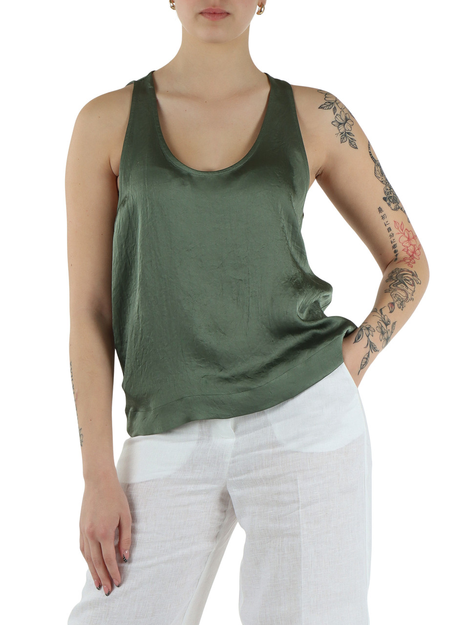 GRÜN | MONOCHROME: Top mit Crinkle-Effekt APOGEO