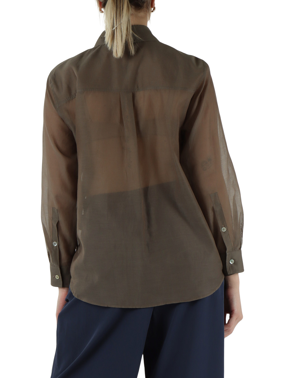 MARRONE | MONOCHROME: Camicia in mussola di cotone e seta CENNARE1