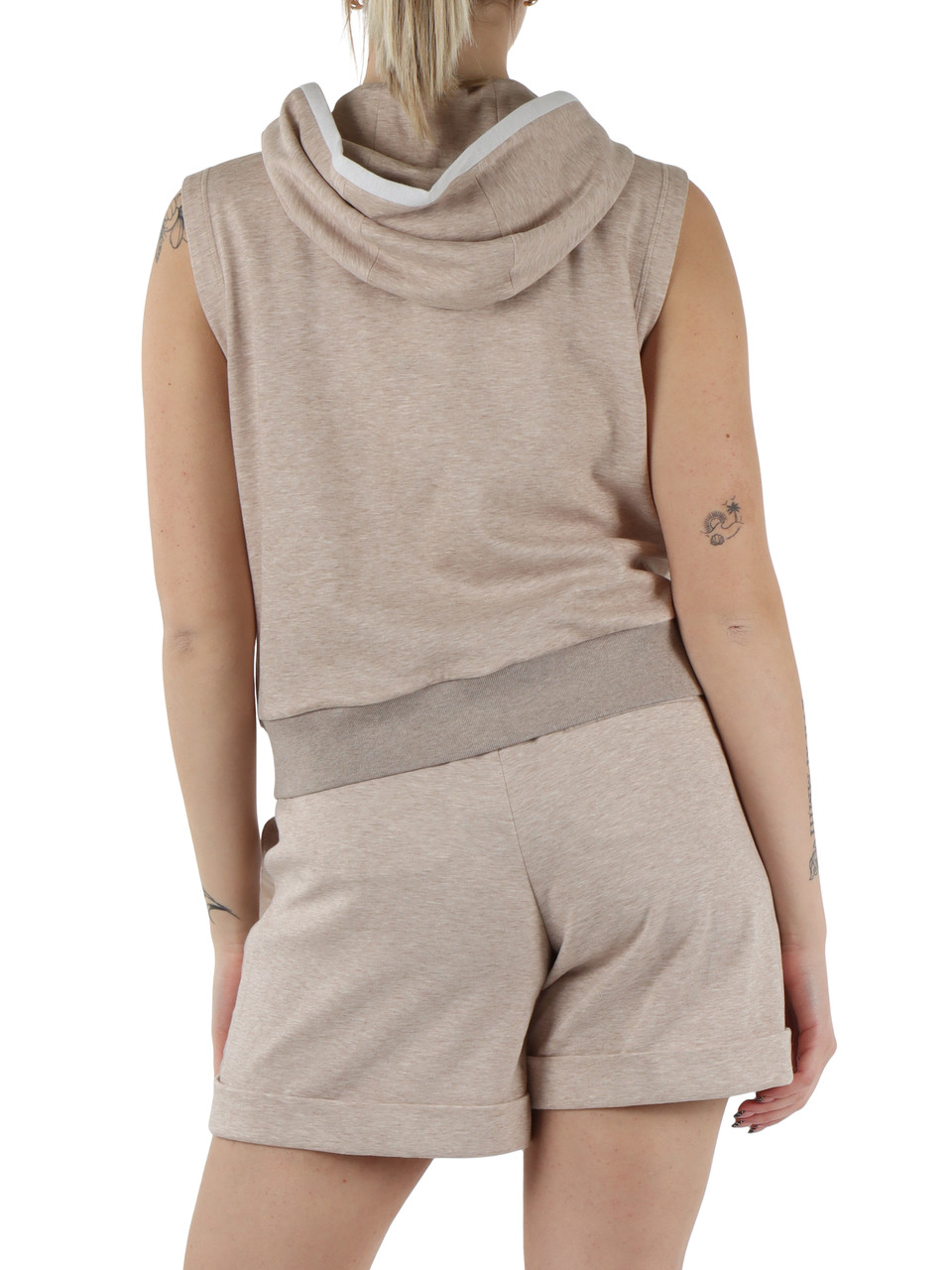 BEIGE | Felpa smanicata con cappuccio in cotone tecnico