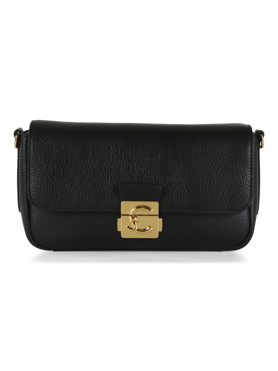 SCHWARZ | Schultertasche aus genarbtem Leder C-ME LOCK Medium