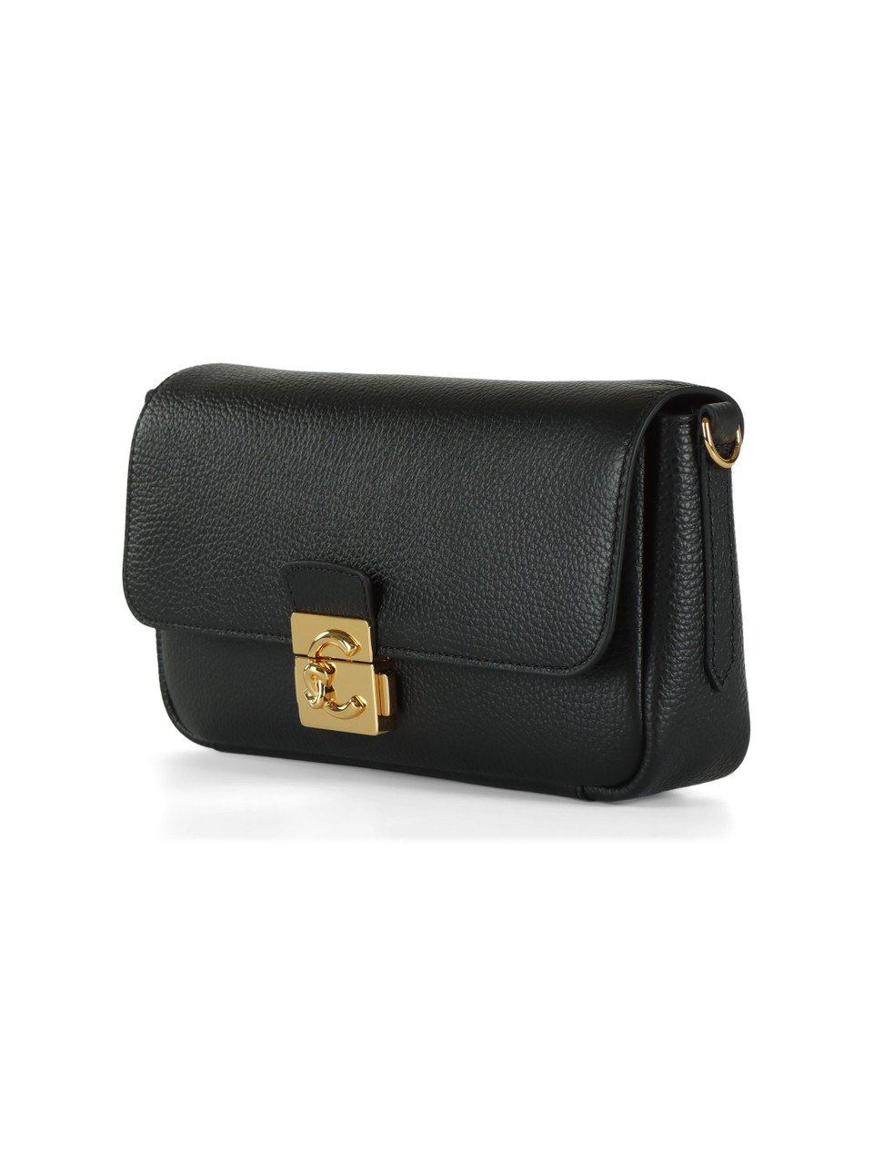 SCHWARZ | Schultertasche aus genarbtem Leder C-ME LOCK Medium