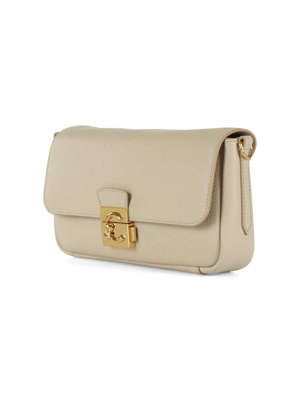BEIGE | Schultertasche aus genarbtem Leder C-ME LOCK Medium