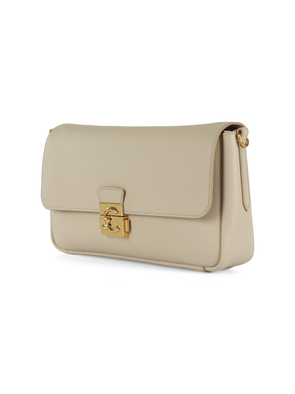 BEIGE | Borsa a spalla in pelle martellata C-ME LOCK Large