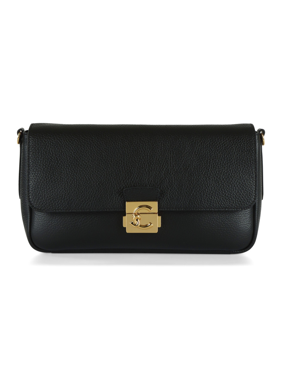 SCHWARZ | Schultertasche aus genarbtem Leder C-ME LOCK Large