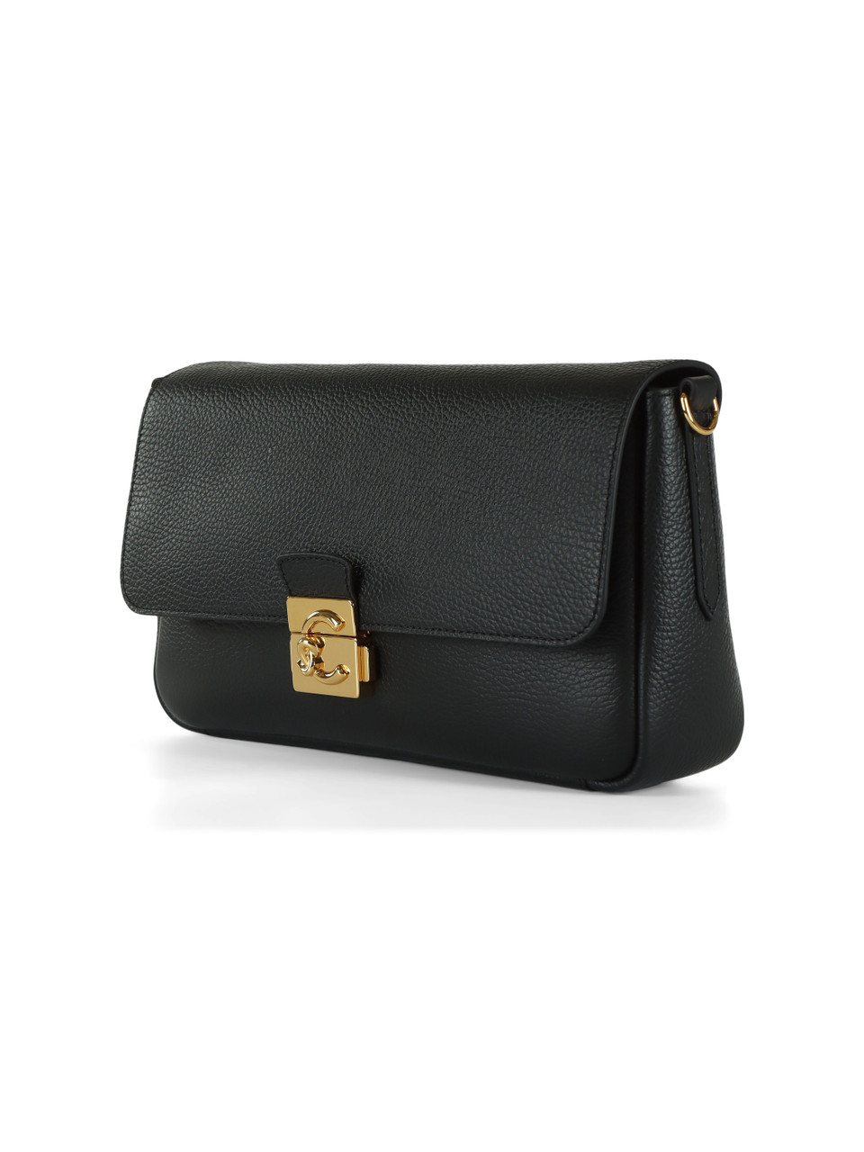 SCHWARZ | Schultertasche aus genarbtem Leder C-ME LOCK Large