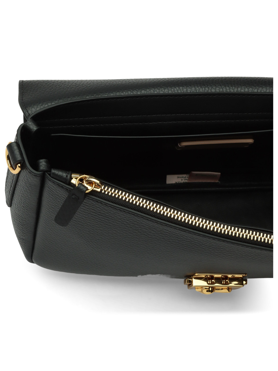 SCHWARZ | Schultertasche aus genarbtem Leder C-ME LOCK Large