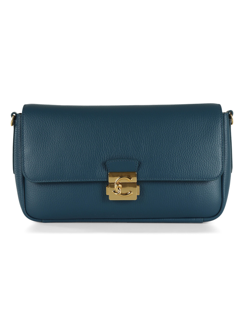 BLAU | Schultertasche aus genarbtem Leder C-ME LOCK Large