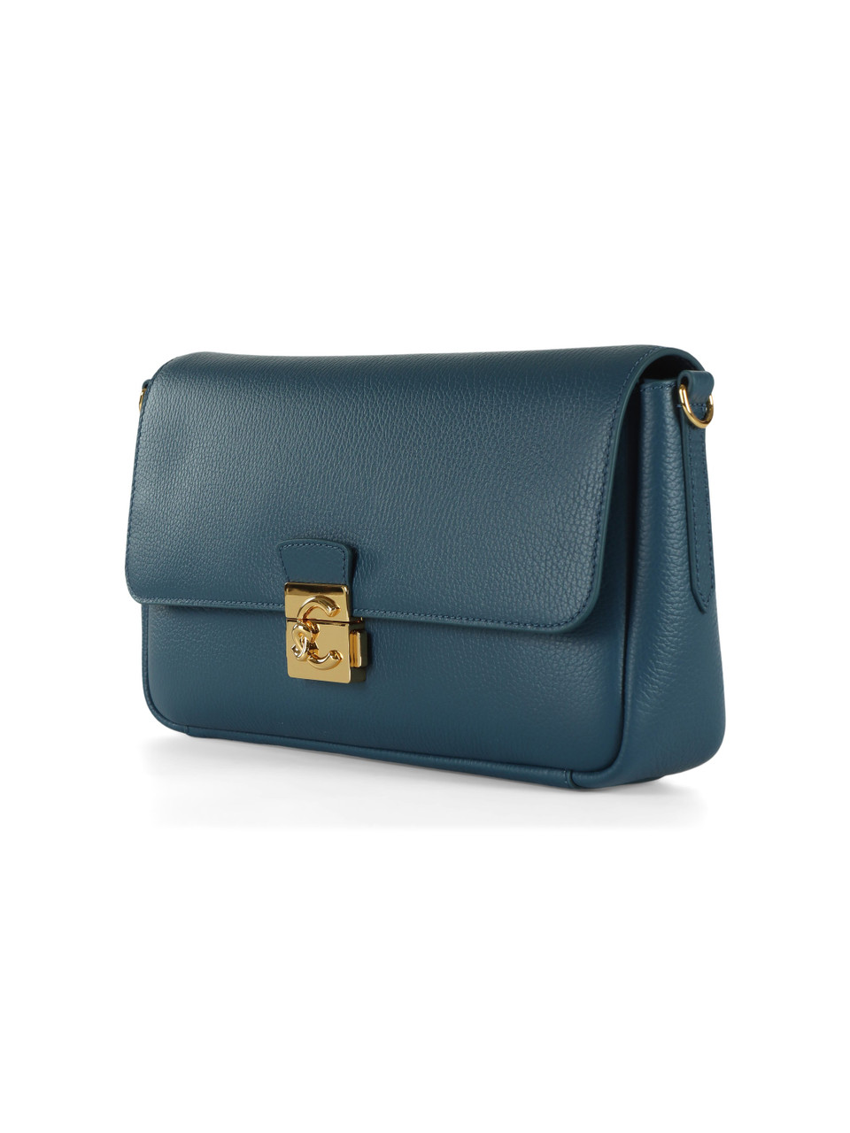 BLAU | Schultertasche aus genarbtem Leder C-ME LOCK Large