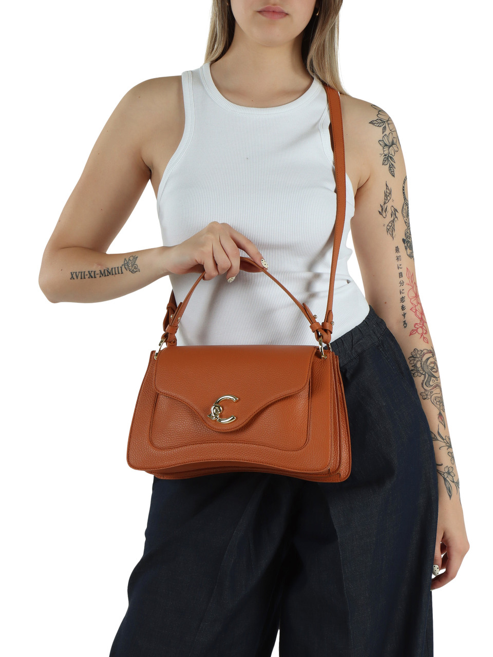 TERRACOTTA | Borsa a mano in pelle martellata C-ME Medium