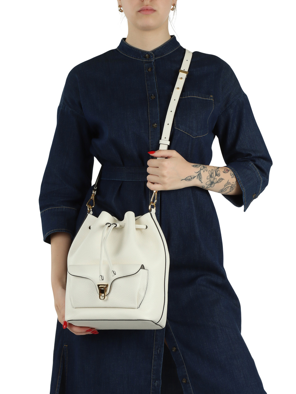OFF WHITE | Beuteltasche aus genarbtem Leder BEAT GENERATION Medium
