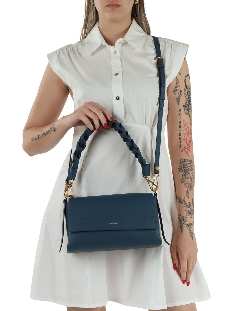 BLAU | BOHEME Small Schultertasche aus genarbtem Leder