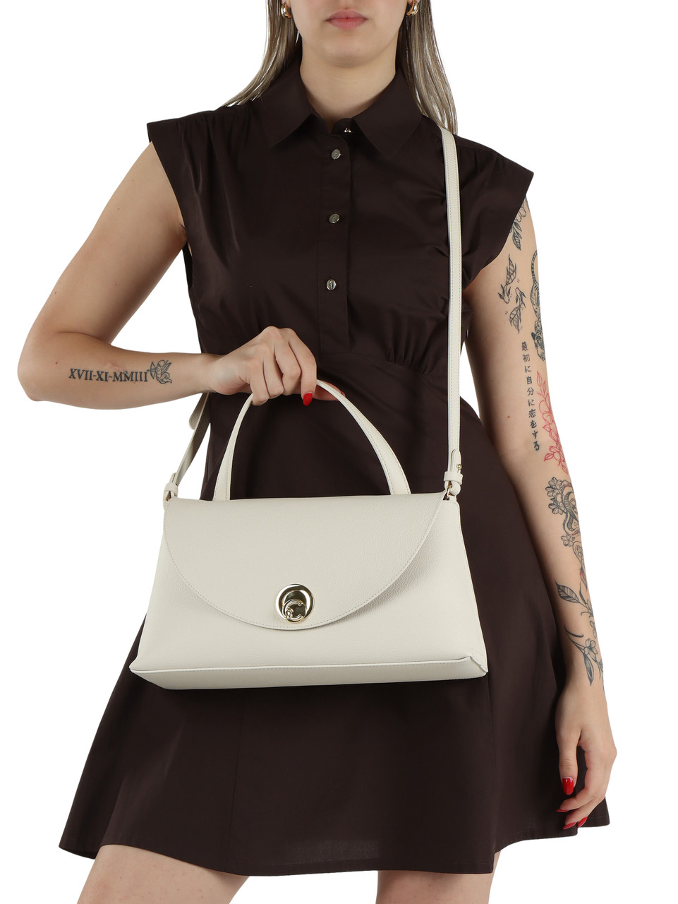 OFF WHITE | Borsa a mano in pelle martellata NIKLA Medium