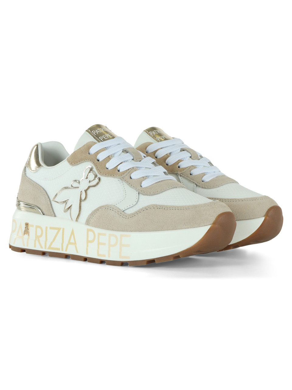 BEIGE | GIRL: Sneakers in pelle e tessuto con para alta