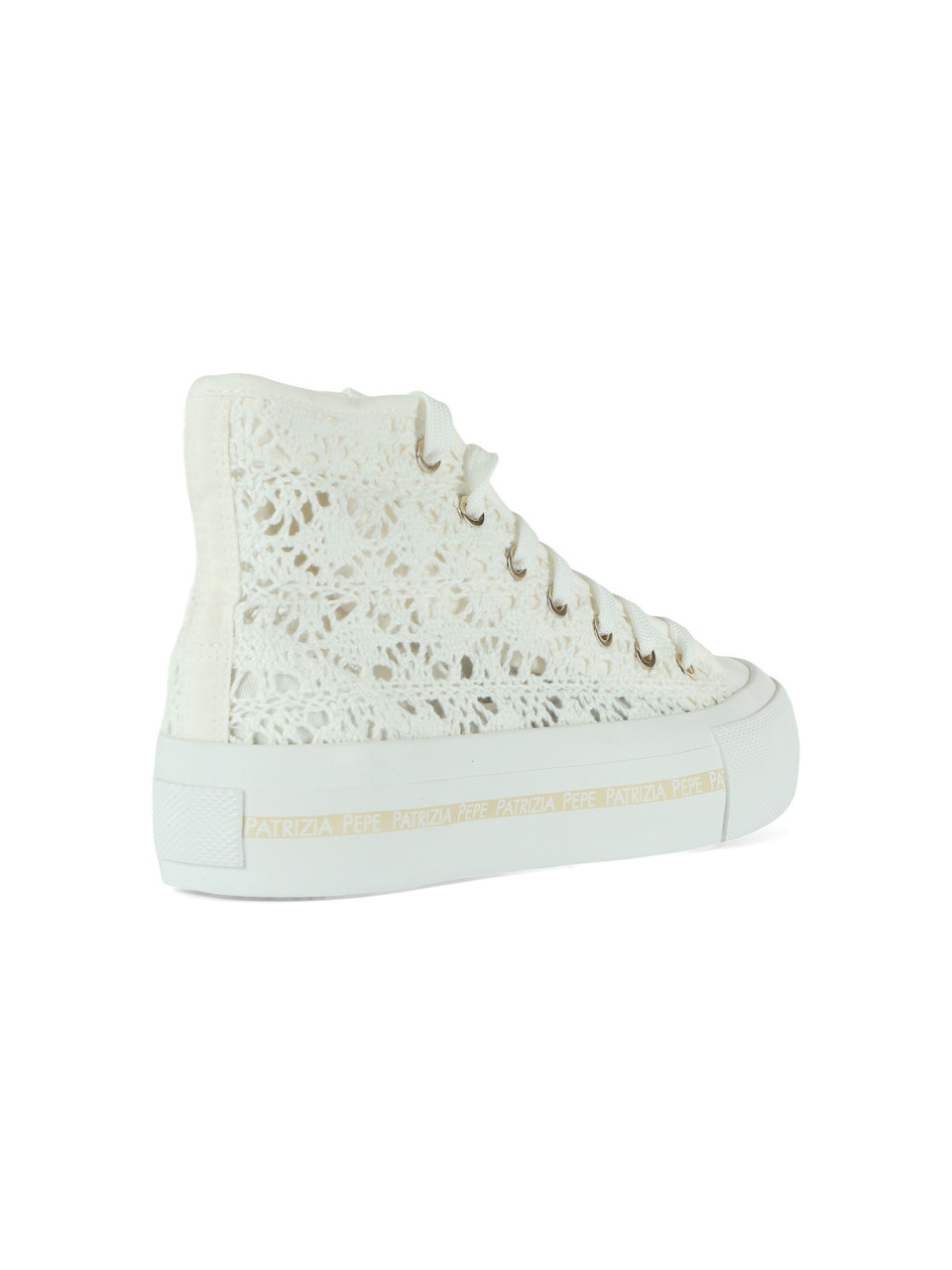 BIANCO | GIRL: Sneakers alte in pizzo macramè con dettaglio logo rimovibile