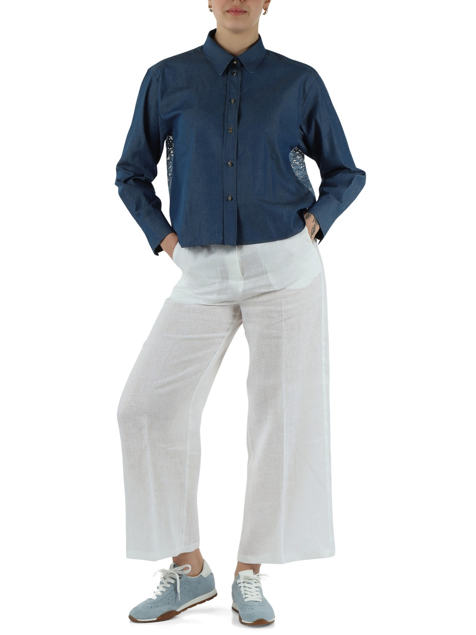 BLU | Camicia in denim leggero ESTROSO con pizzo posteriore