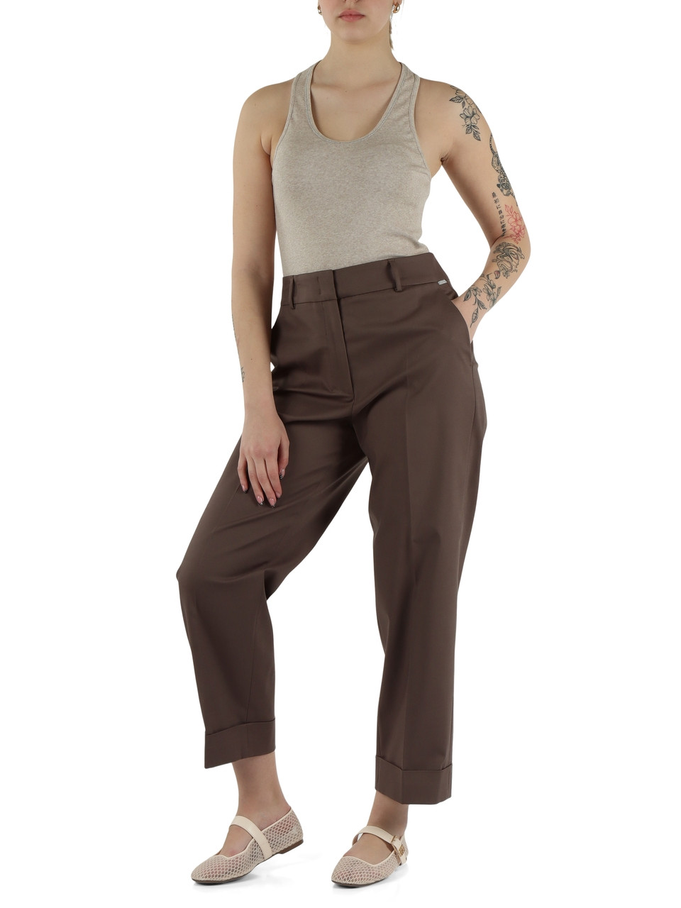 MARRONE | Pantalone in cotone e viscosa stretch