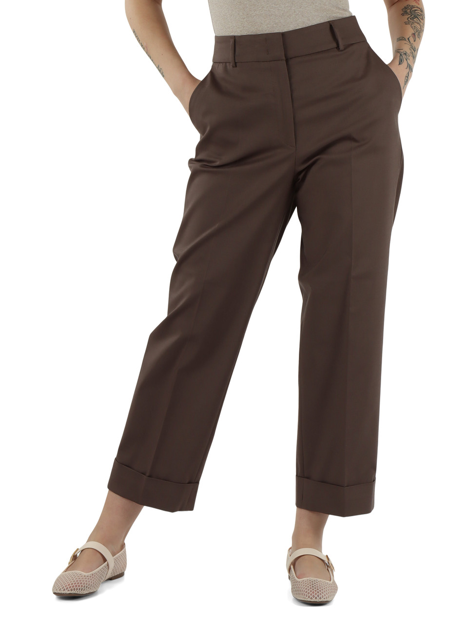 MARRONE | Pantalone in cotone e viscosa stretch