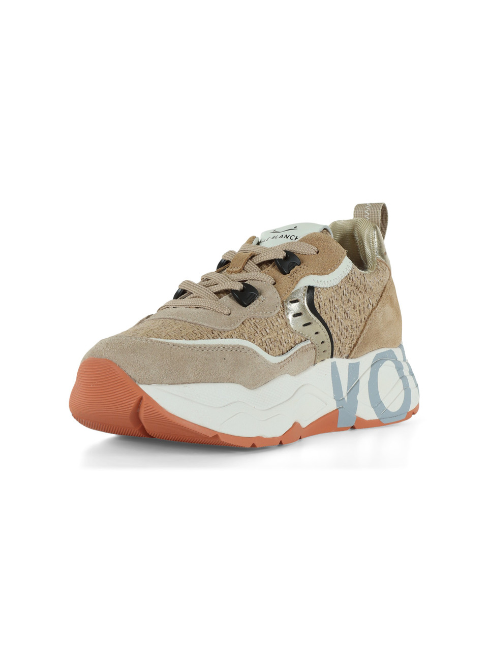 BEIGE | Sneakers CLUB105 in suede e tessuto effetto rafia