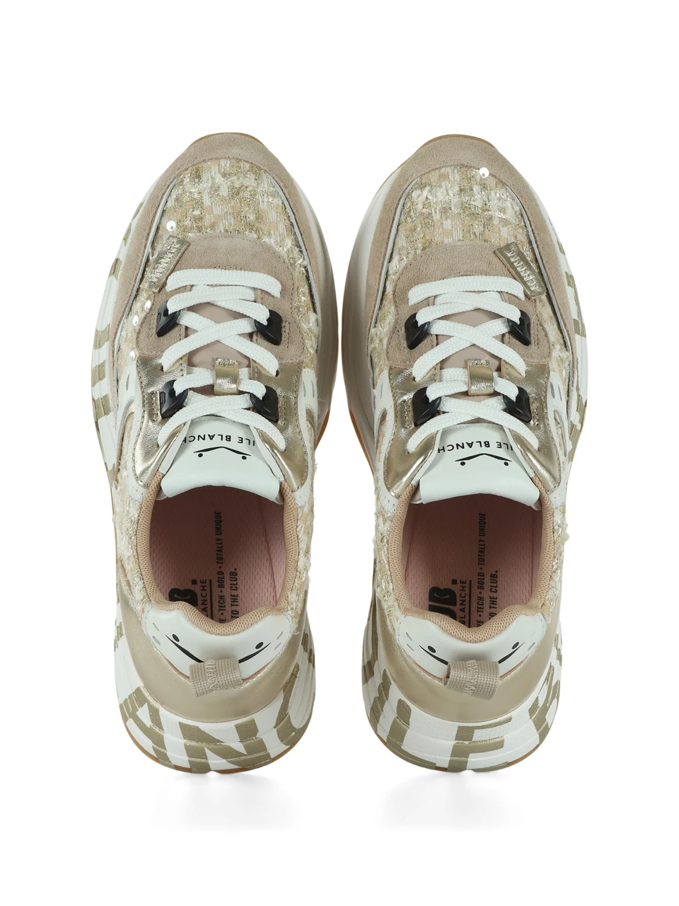 BEIGE | Sneakers CLUB105 in suede e tessuto con paillettes