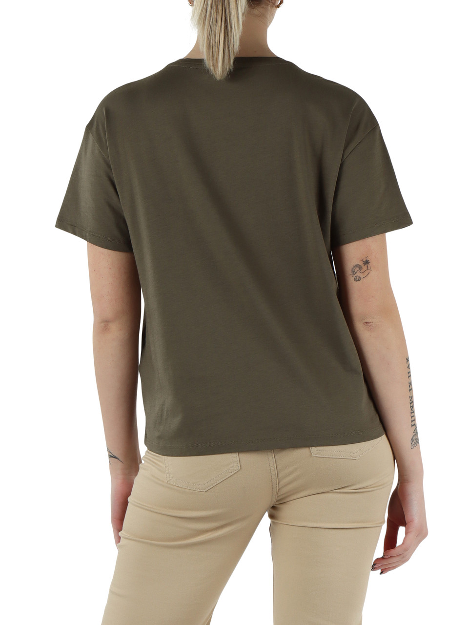 Militärgrün | Baumwoll-T-Shirt mit Strass-Logo