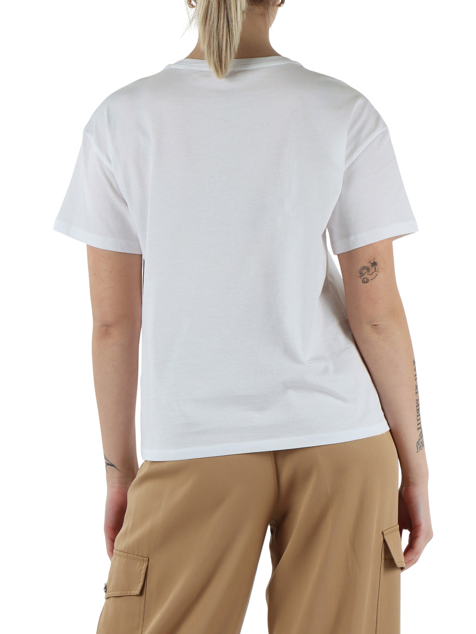 WEISS | Baumwoll-T-Shirt mit Strass-Logo