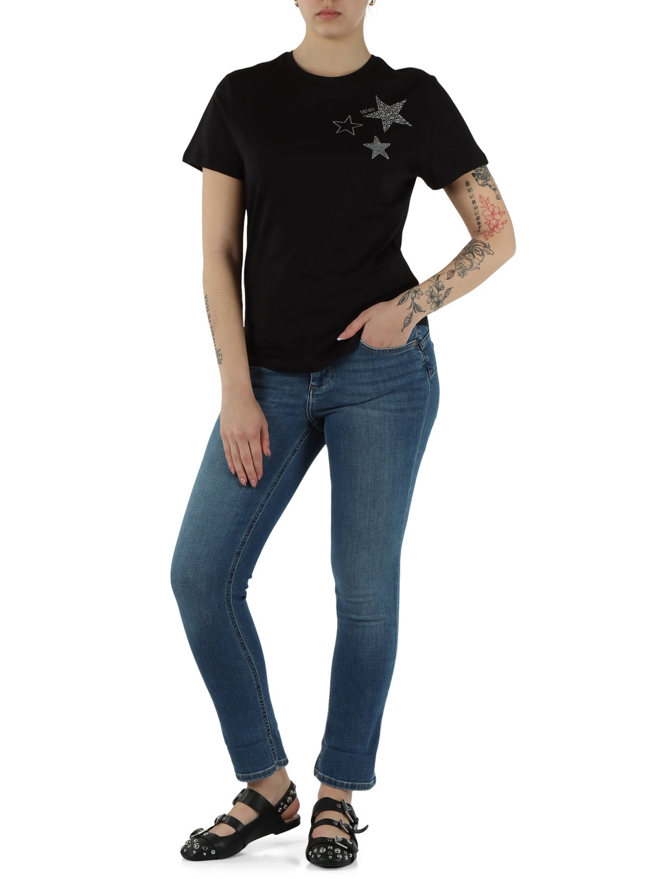 NERO | BETTER: T-shirt in cotone con logo in strass