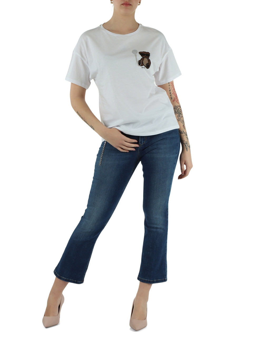 BIANCO | BETTER: T-shirt in cotone con perline ricamate