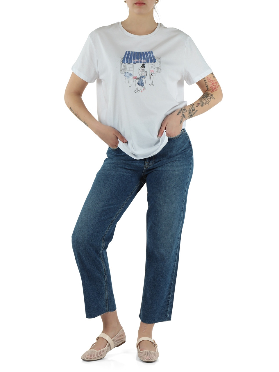 WEISS | BETTER: T-Shirt aus Baumwolle mit Druck und Strass