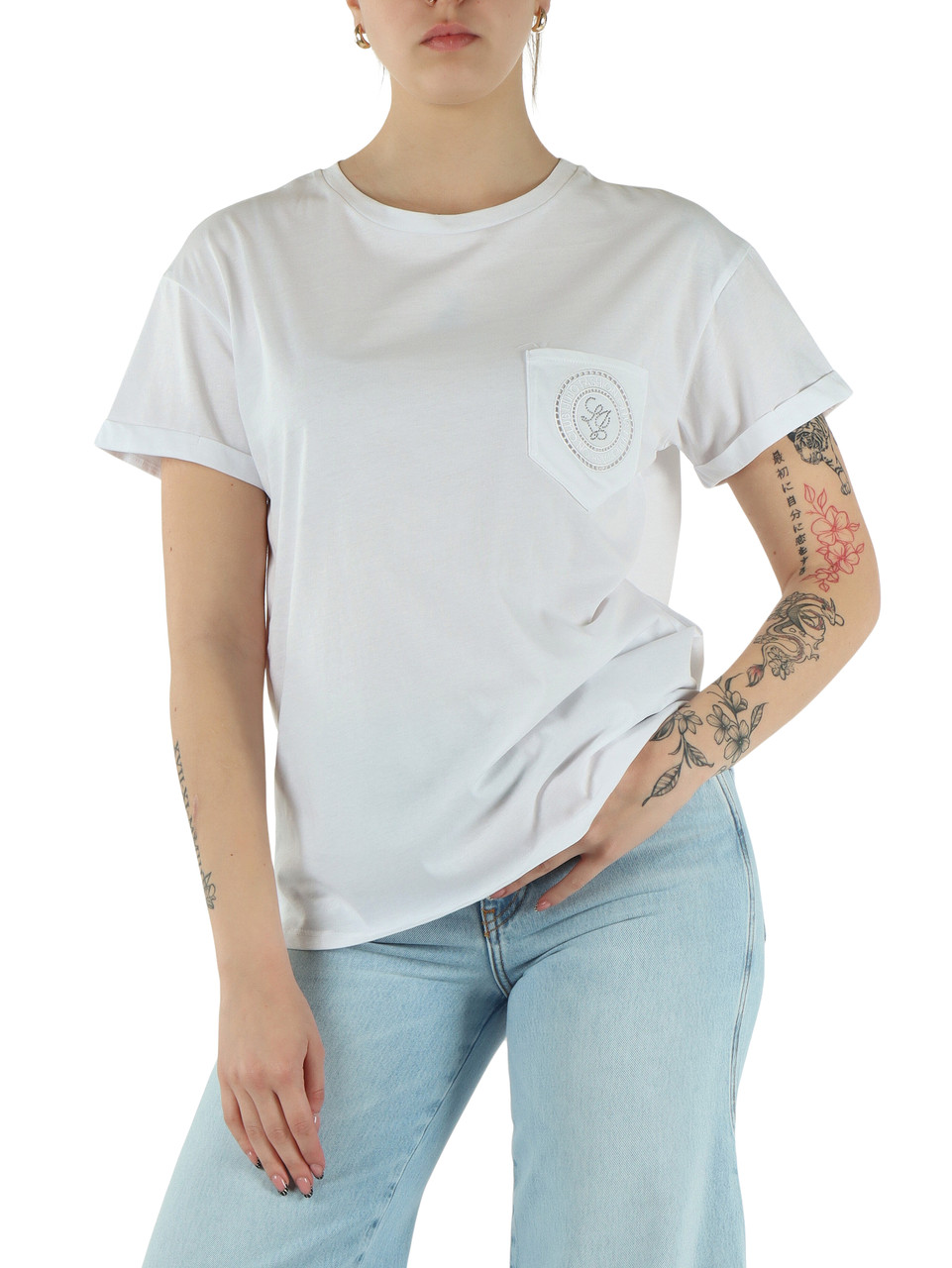 WEISS | BETTER: Baumwoll-T-Shirt mit Logotasche