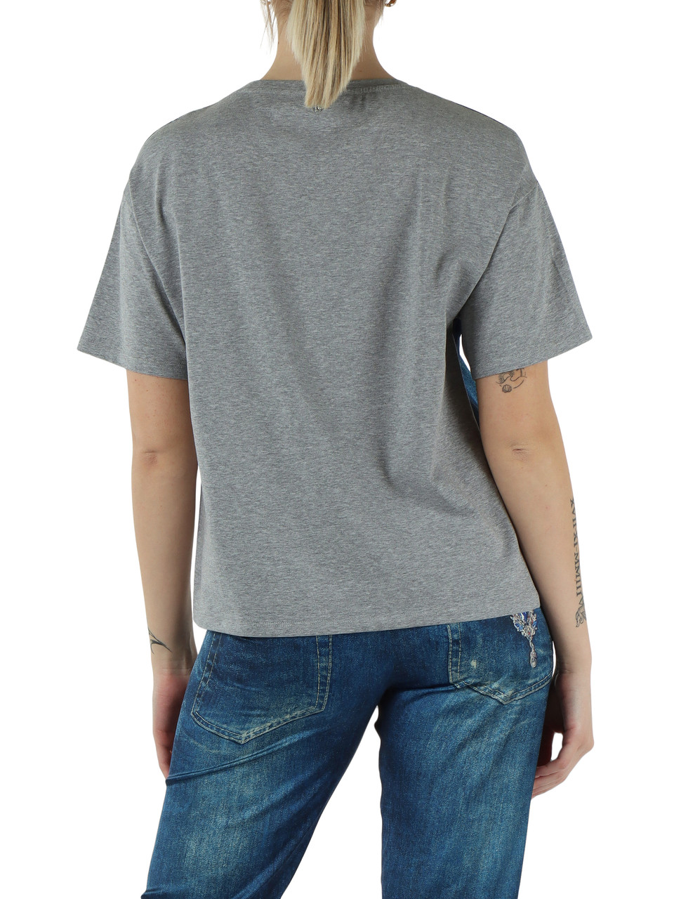 GRIGIO | T-shirt in cotone con pannello frontale a contrasto