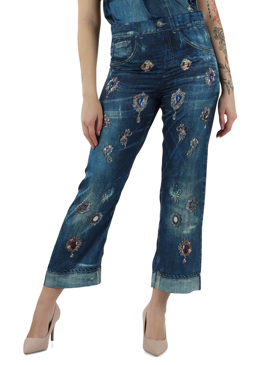BLAU | Bedruckte Satin-Hose