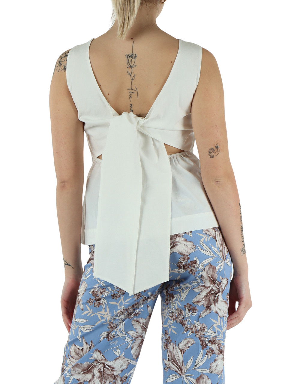 BIANCO | Top in misto viscosa e popeline con fiocco posteriore
