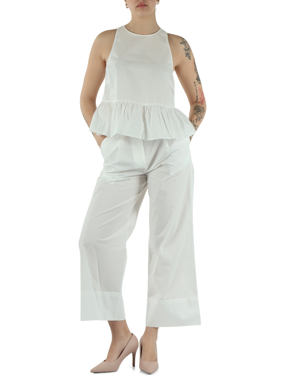 WEISS | Popeline-Top aus Baumwolle mit rückseitiger Schleife