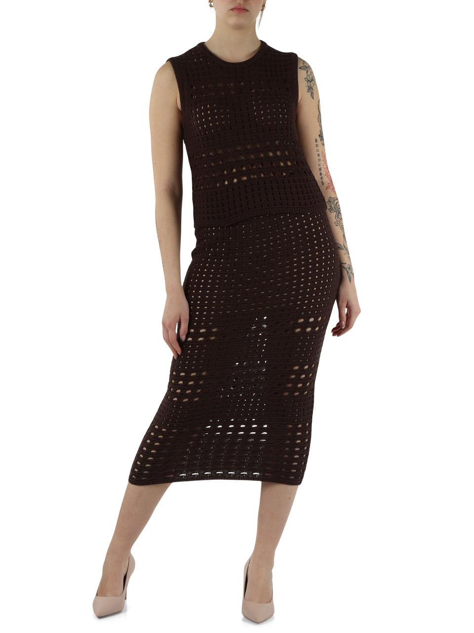 MARRONE | Top cropped in filo di cotone