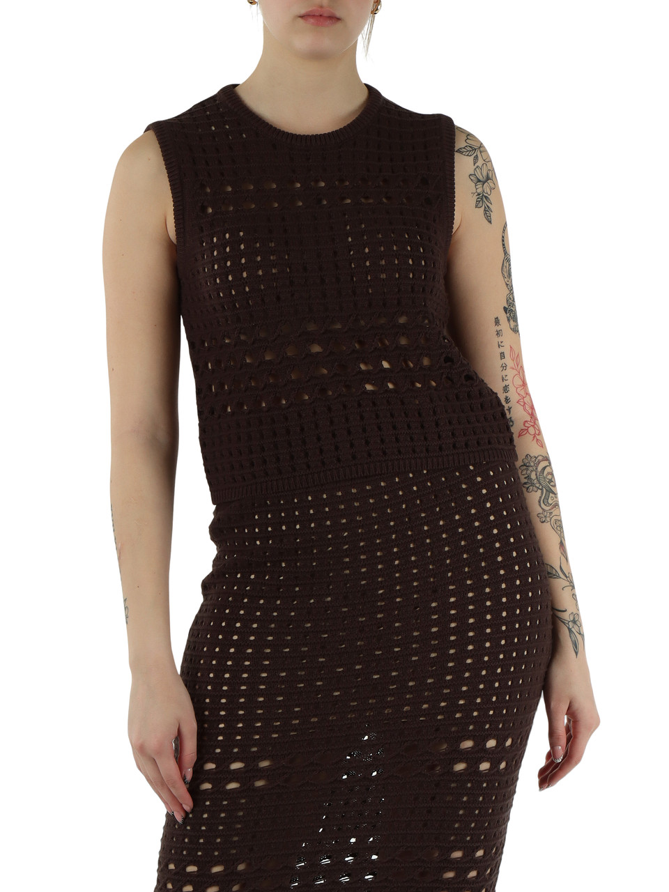 MARRONE | Top cropped in filo di cotone