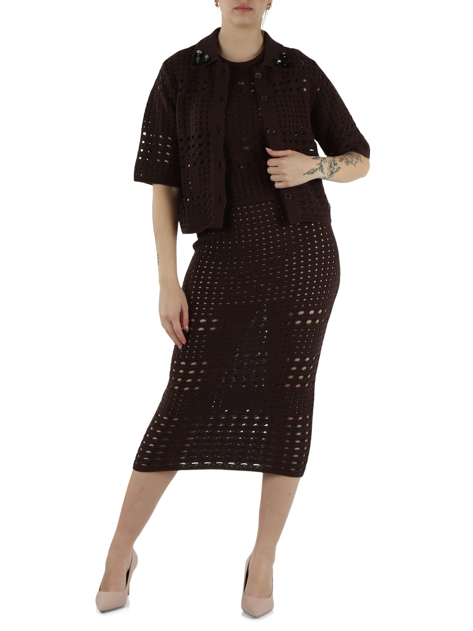 MARRONE | Gonna midi in filo di cotone